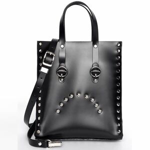 ZANA BAYNE Black Leather Moody Tote Silver Studded Sad Bag Large Purse Crossbody